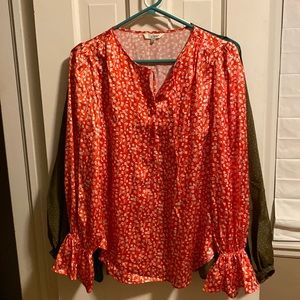 Tucker The Classic Blouse Navy Wallflower in Crepe de Chine Silk Floral Smock